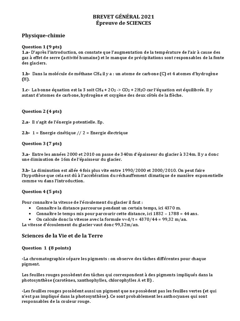 Sujet Brevet Maths 2021 Pdf Corrigé DNB - Brevet 2021 Sciences Corrigé - Série Générale | PDF | Photosynthèse |  Feuille