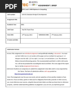 Assignment 1 Brief: Qualification BTEC Level 5 HND Diploma in Computing