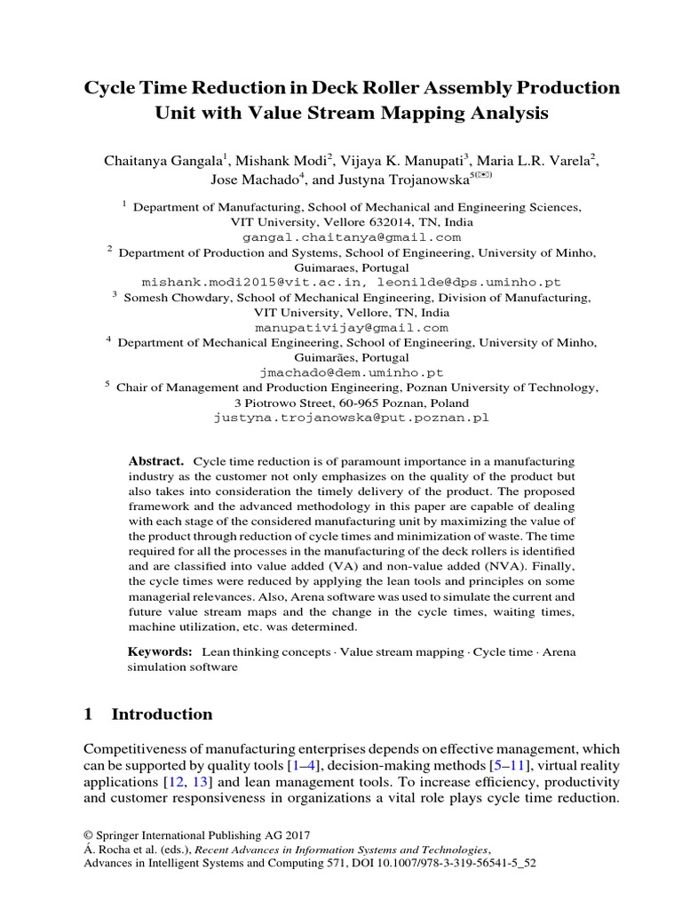 Cycle Time Reduction in Deck Roller Assembly Production | PDF | Lean ...