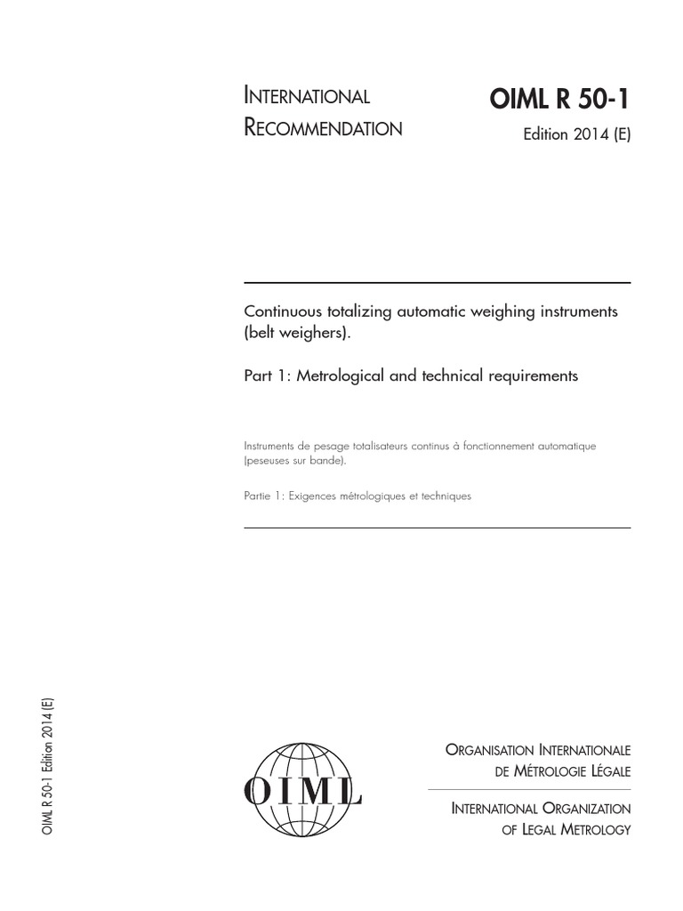 OIML R 50-1: Belt Weighers Standards | PDF | Metrology | Weight