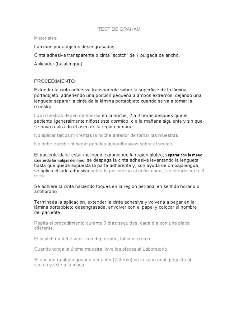 Procedimiento del Test de Graham | PDF | Heces | Droga anti ...