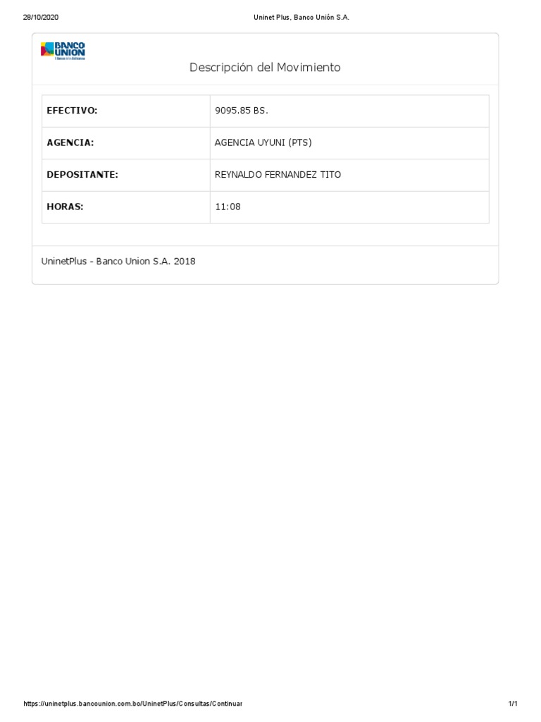 Plus, Banco Unión S.A PDF