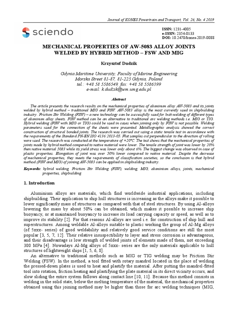 (23540133 Journal of KONES) Mechanical Properties of AW5083 Alloy