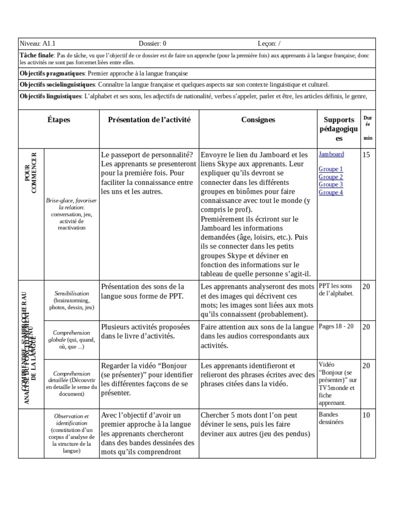 Fiche Pédagogique Alter Ego + A1 | PDF | Langue française | Linguistique