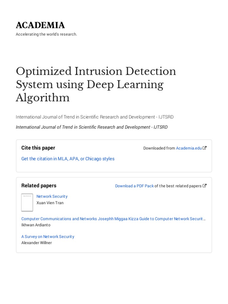 Optimized Intrusion Detection System Using Deep Learning Algorithm ...