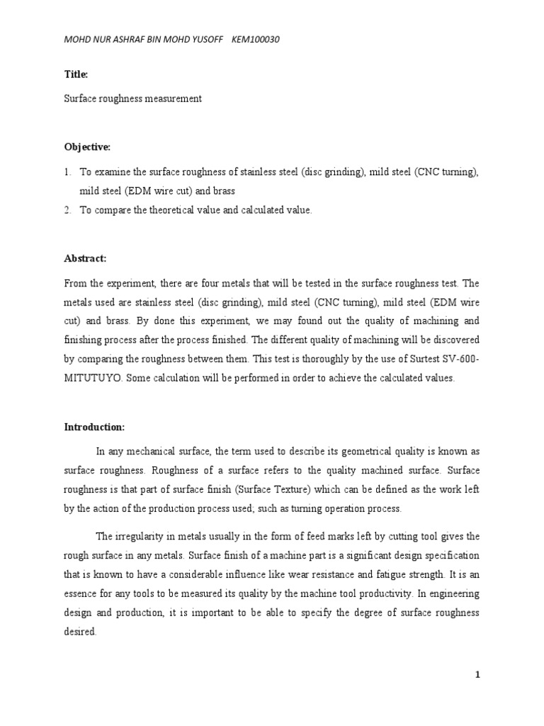 Surface Roughness of Various Metals | PDF | Machining | Surface Roughness