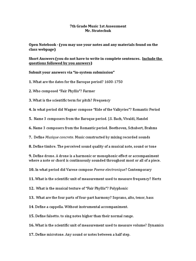 7th Grade Music 1st Assessment Fall 2020 | PDF | Composers | Classical ...