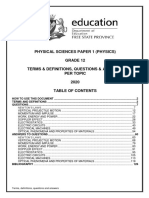 Physical Sciences Paper 1 (Physics) Grade 12 Terms & Definitions, Questions & Answers Per Topic 2020