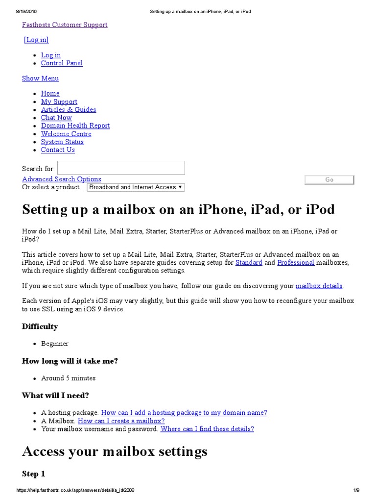 Setting Up A Mailbox On An Iphone, Ipad, or Ipod For FASTHOSTS Co.uk