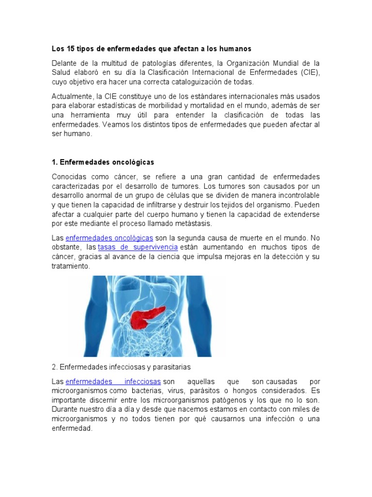 Los 15 Tipos de Enfermedades Que Afectan A Los Humanos | PDF | Sistema