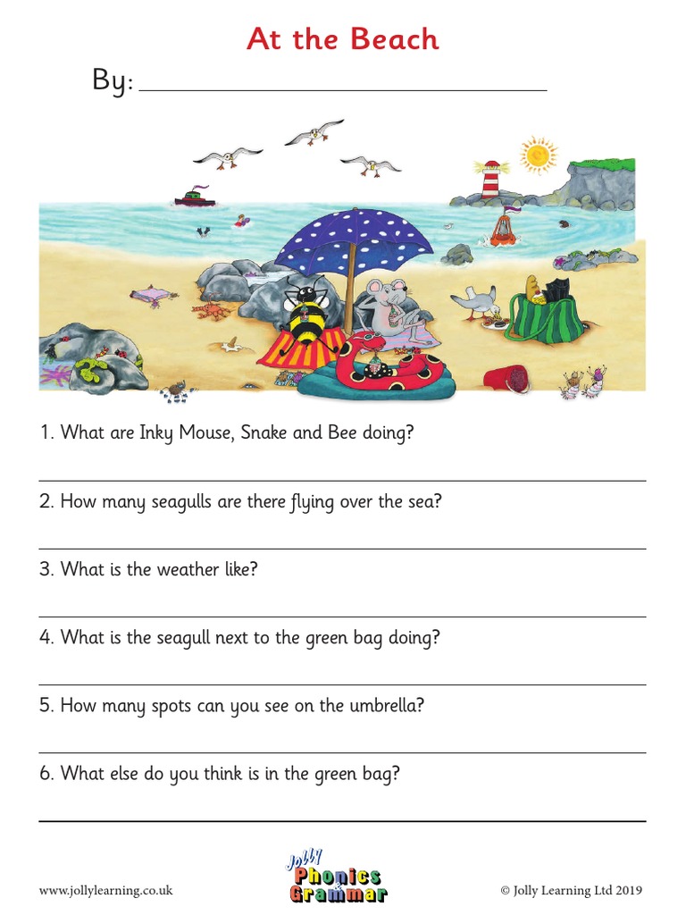 Reading Comprehension Worksheet at The Beach PDF