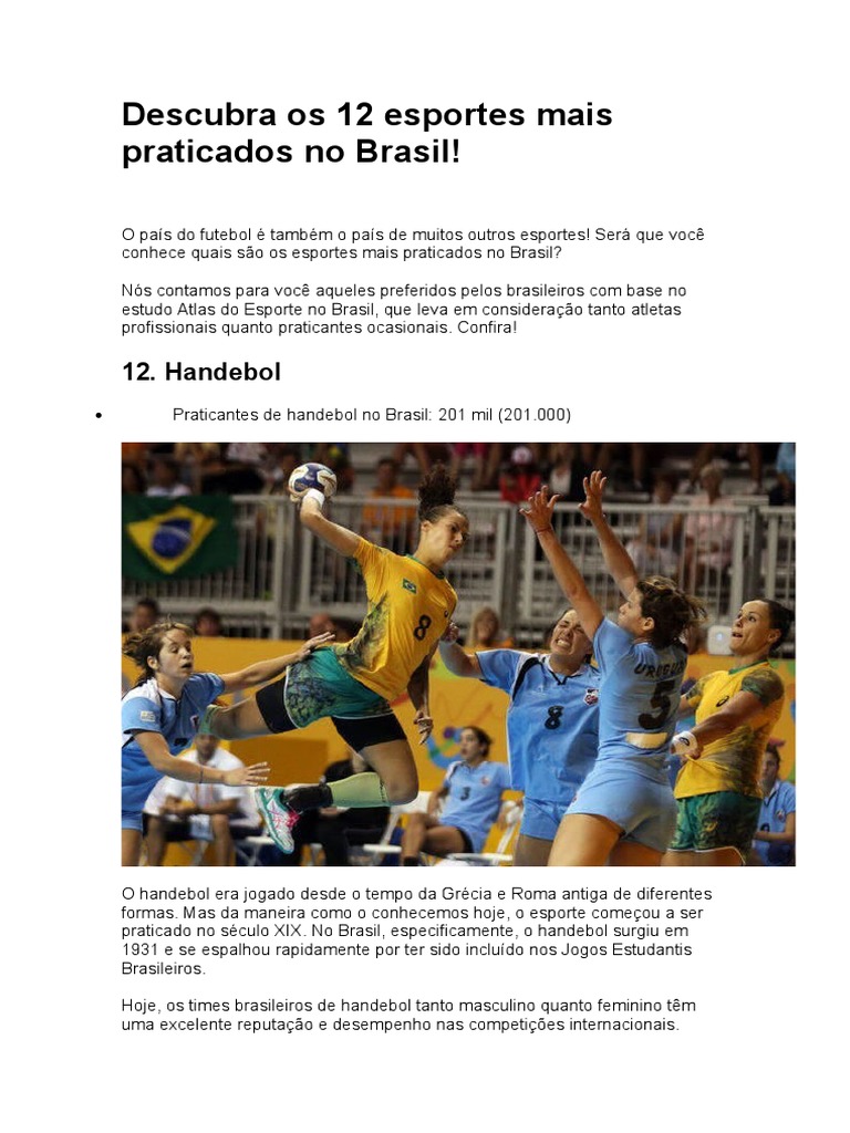 Descubra Os 12 Esportes Mais Praticados No Brasil PDF Brasil Futebol