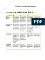 Comparison and Contrast Chart Rubric