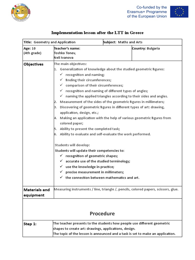 5a-Lesson Plan After LTT Greece TT Ni-2 | PDF | Shape | Geometry