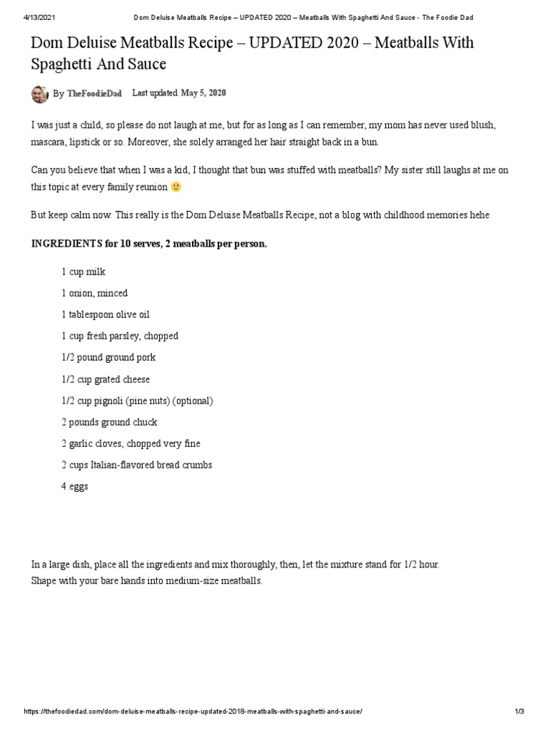 Dom Deluise Meatballs Recipe UPDATED 2020 Meatballs With Spaghetti and Sauce The Foodie