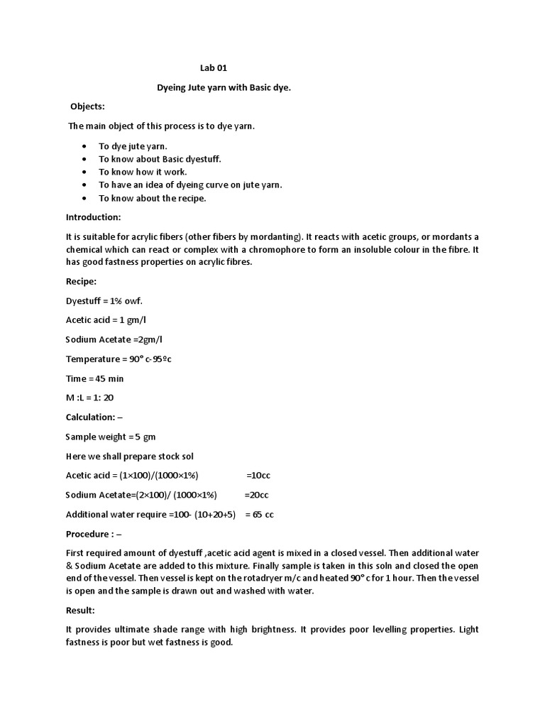 Dyeing Jute Yarn With Basic Dye | PDF