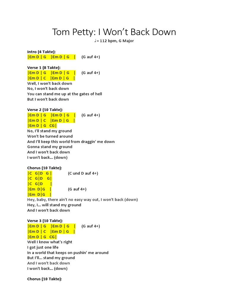 Lyrics To I Wont Back Down By Tom Petty