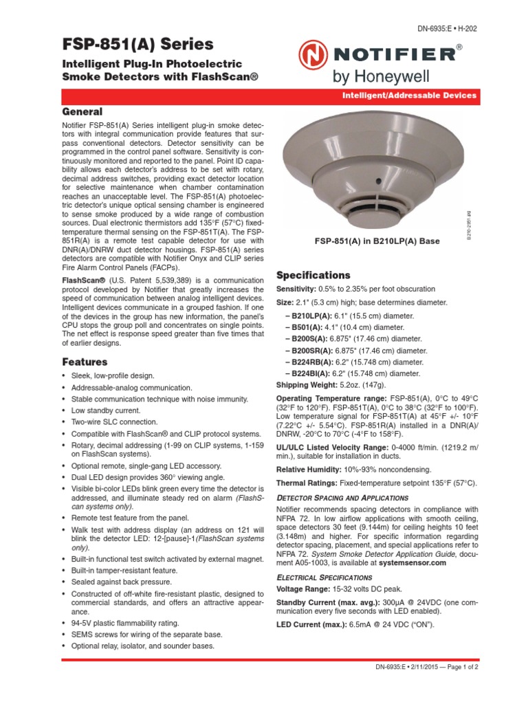 Fsp-851 (A) Series: Intelligent Plug-In Photoelectric Smoke Detectors ...