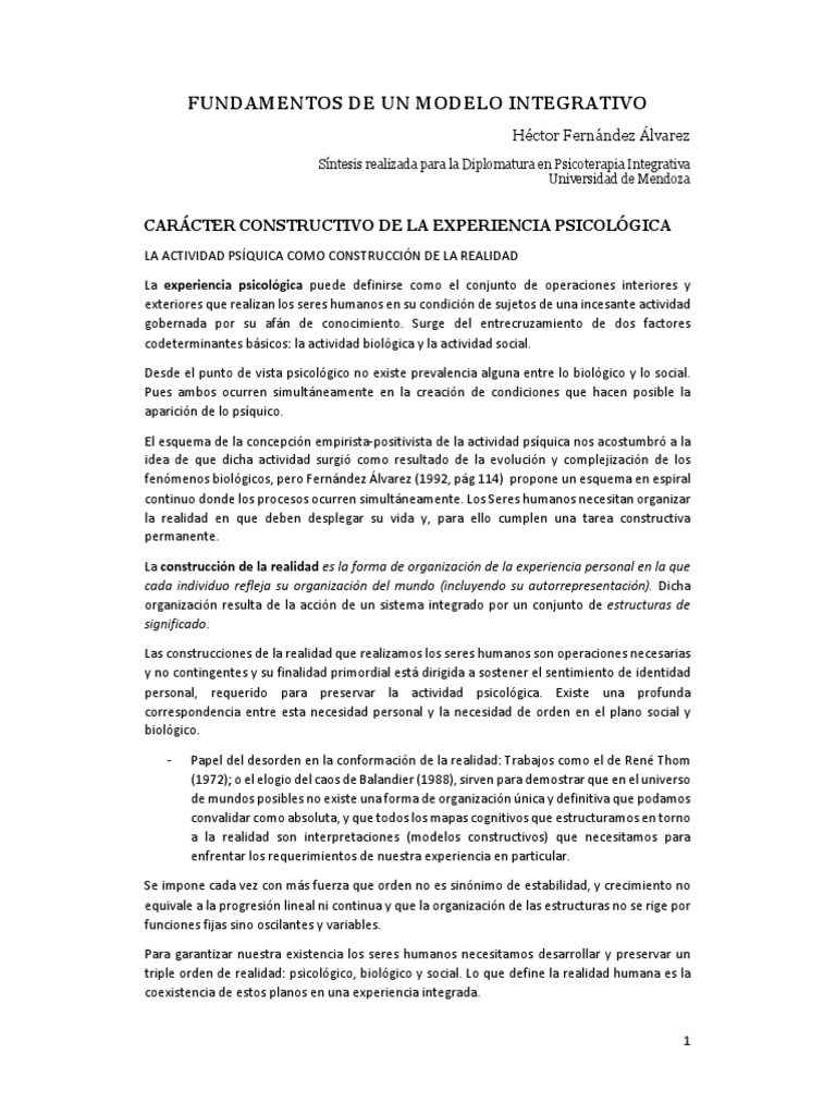 Fundamentos del Modelo Integrativo en Psicología | PDF | Conocimiento ...