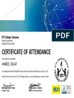 Certificate of Attendance: Ahmed, Solaf