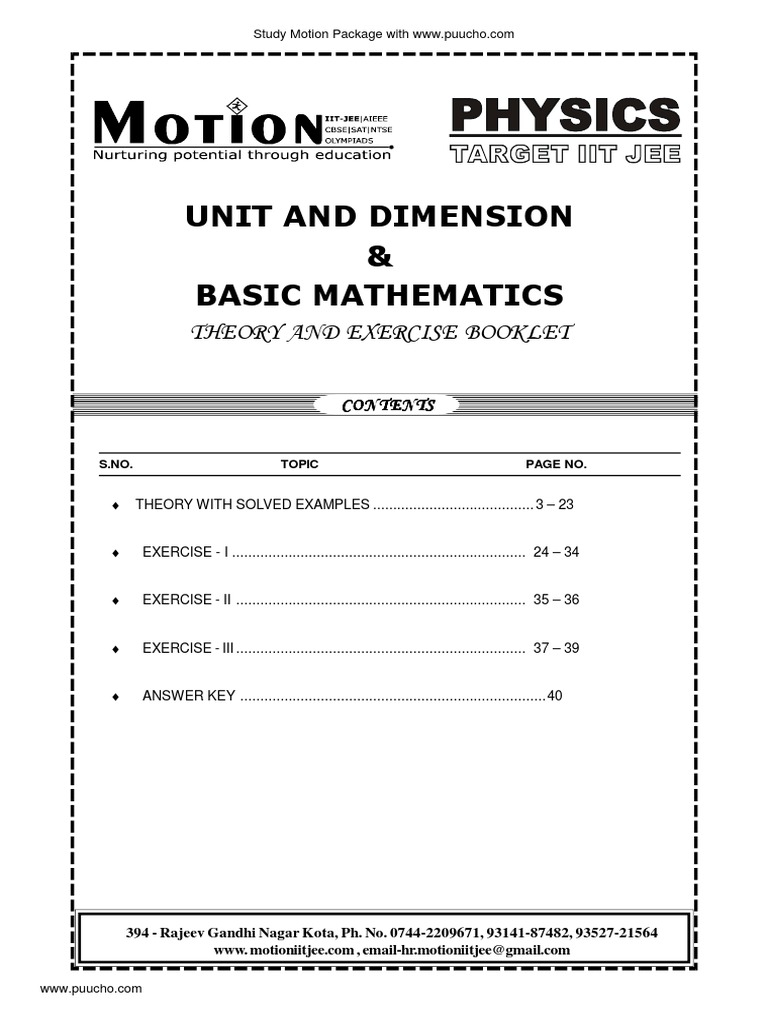 Units and Dimensions PDF Notation Physics