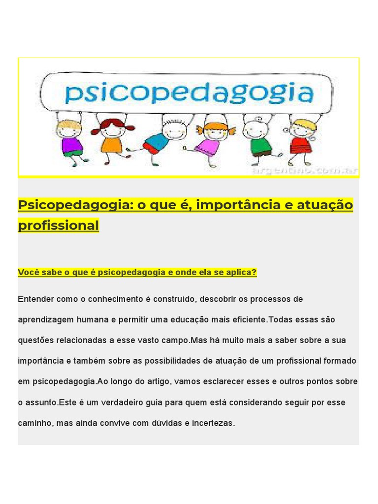 Psicopedagogia - o Que É, Importância e Atuação Profissional | PDF ...