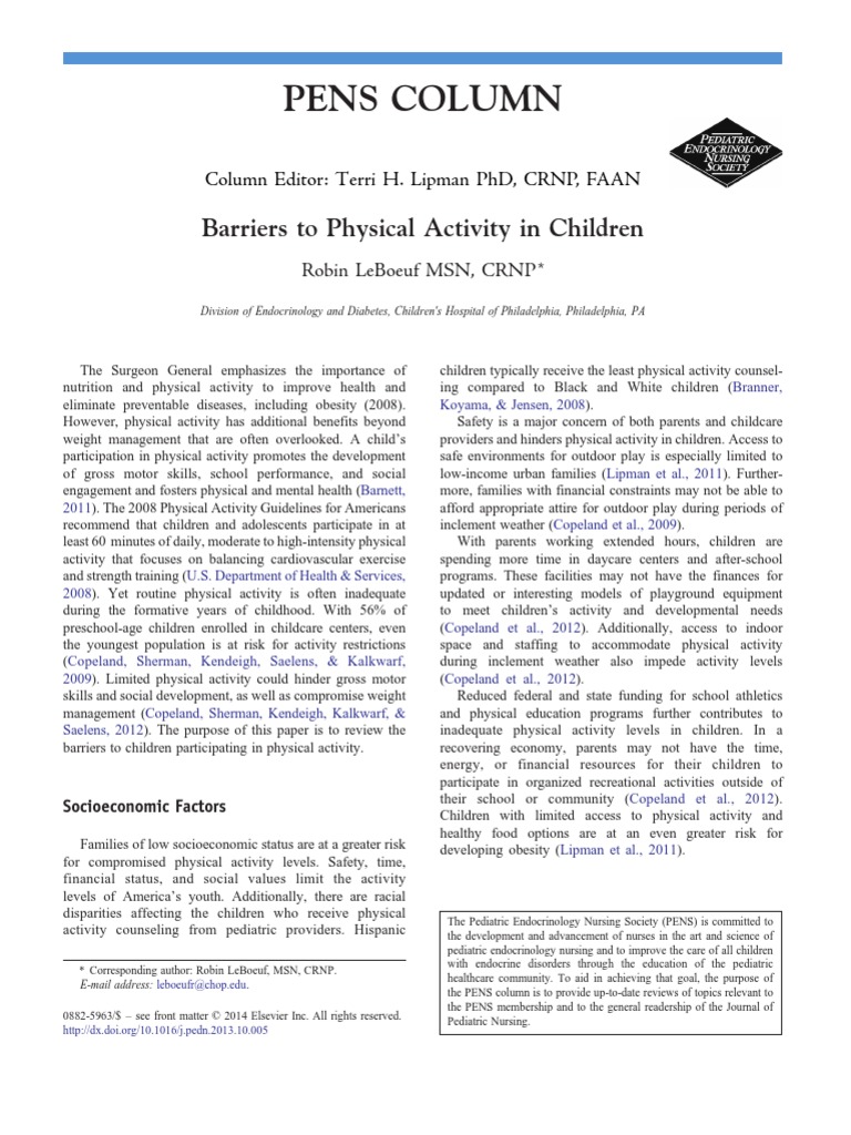 Barriers To Physical Activity in Children | PDF | Obesity | Child Care