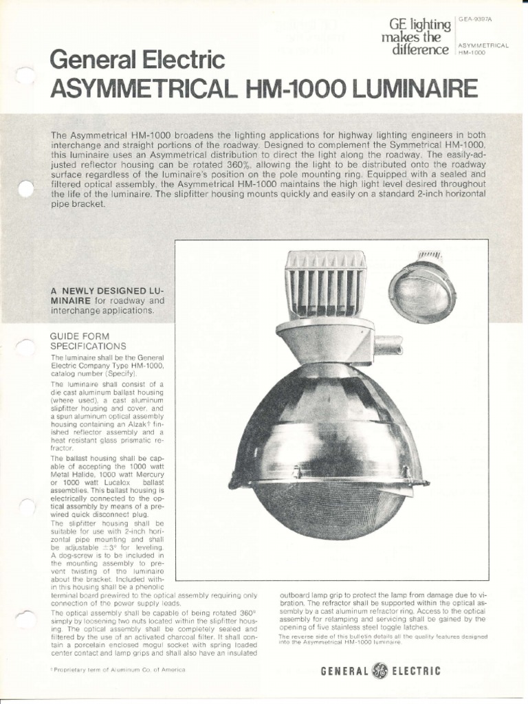 GE Lighting Systems HM1000 Asymmetrical High Mast Series Spec Sheet 12
