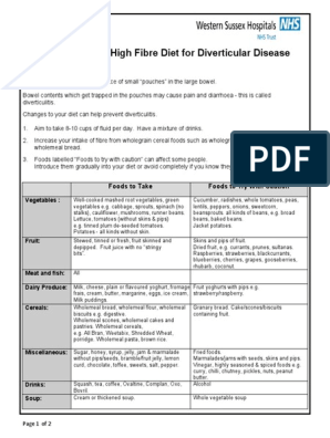 Diverticular Disease and Diet, PDF, Dietary Fiber