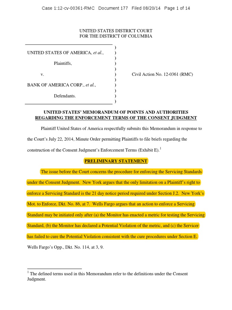 UNITED STATES' MEMORANDUM OF POINTS AND AUTHORITIES REGARDING THE