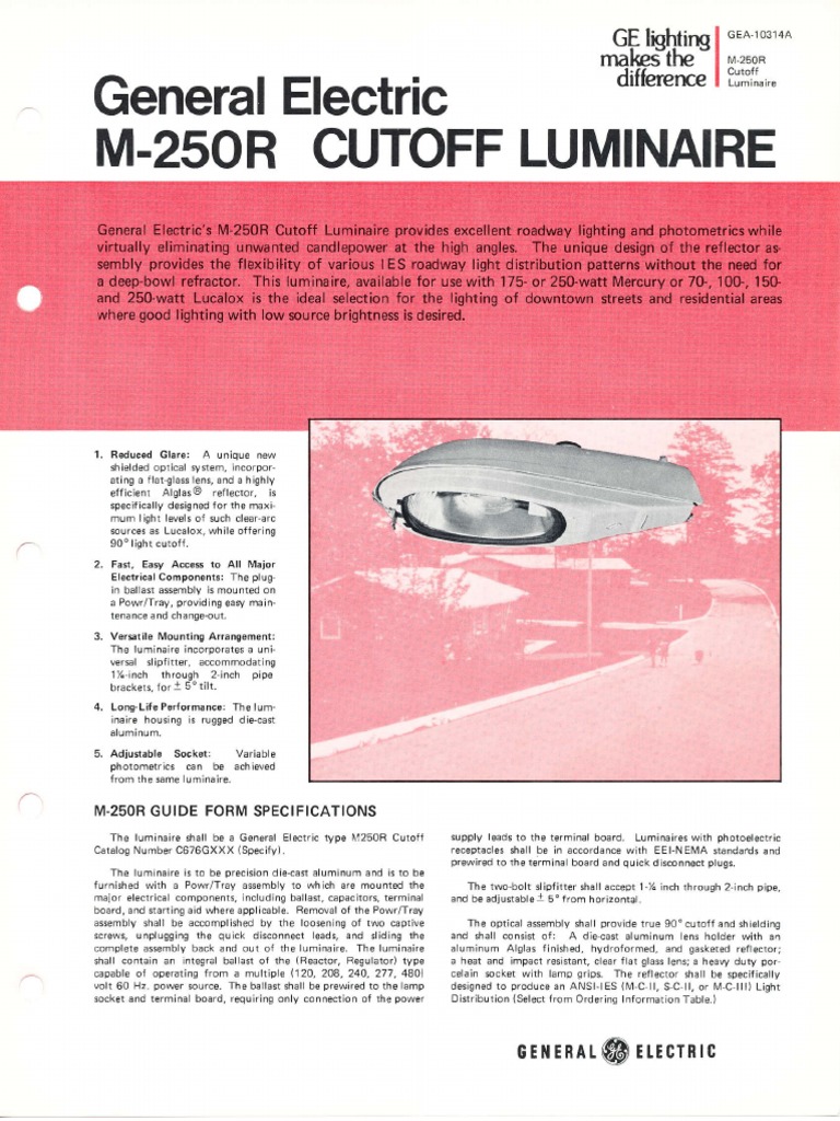 GE M-250R Cutoff Luminaire Specs | PDF | Architectural Elements | Atomic