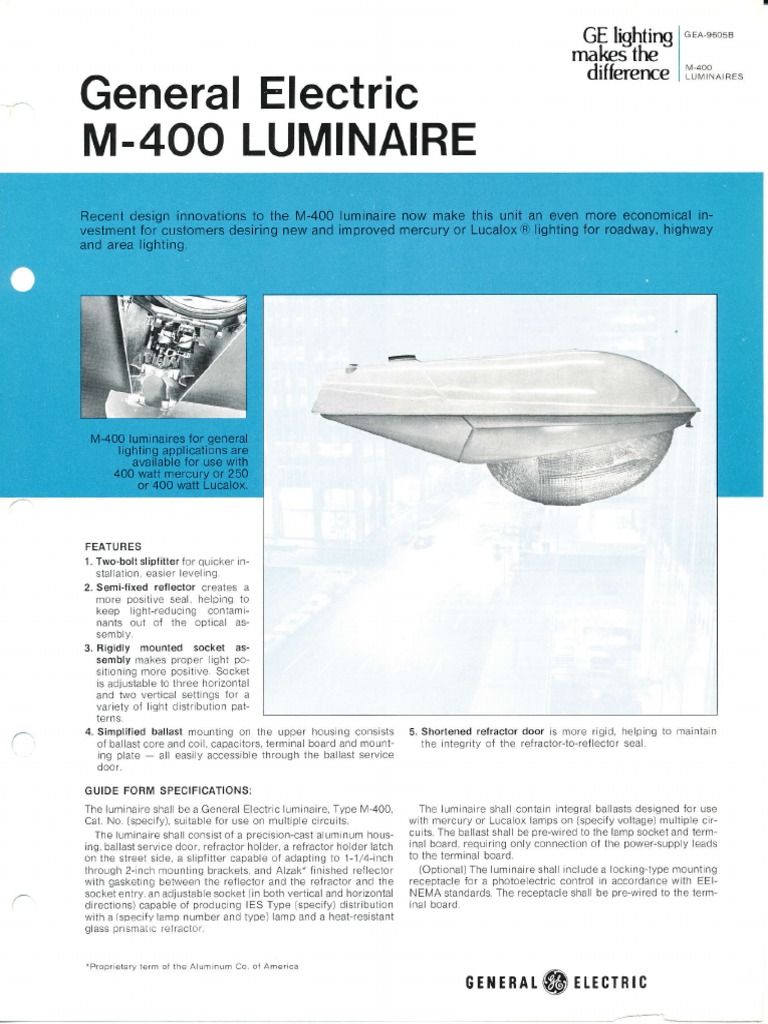 GE Lighting Systems M400 Series Roadway Cobrahead Spec Sheet 975