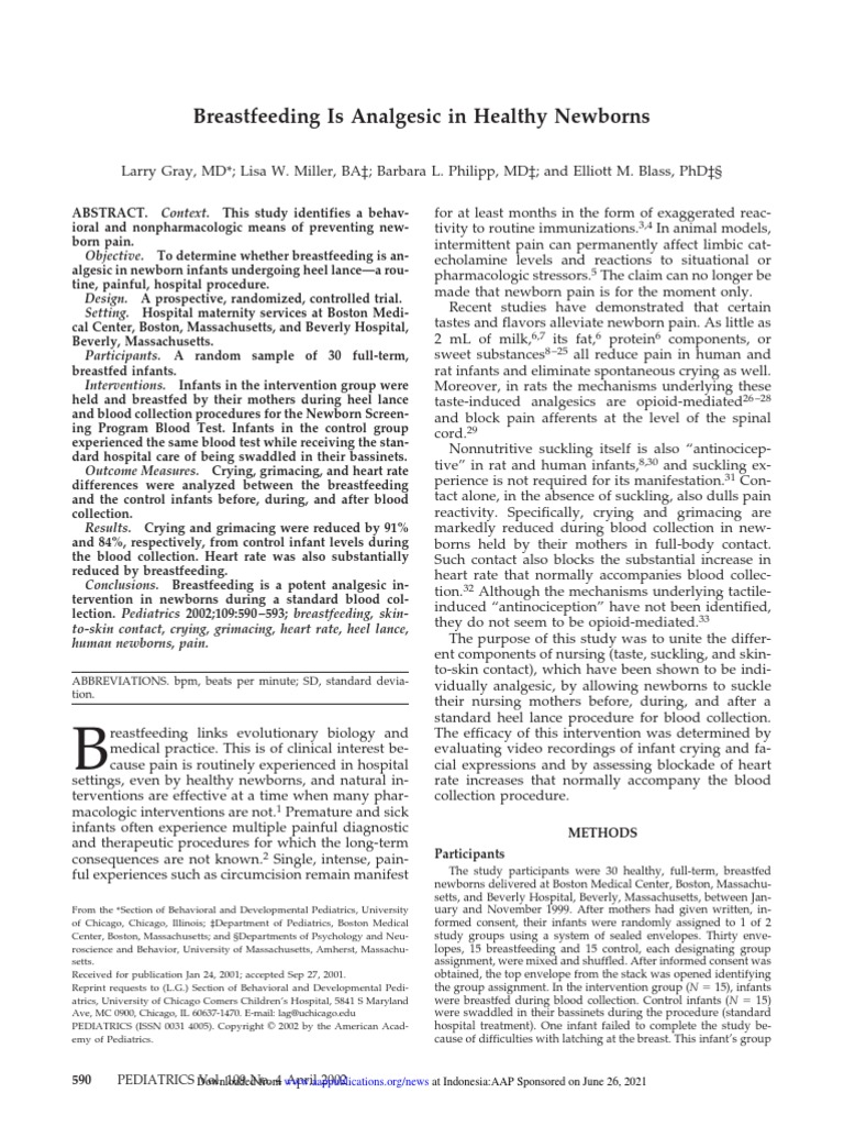 Breastfeeding Is Analgesic in Healthy Newborns Context PDF