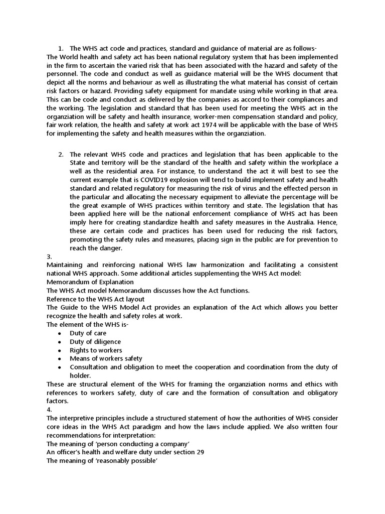 WHS Act Compliance and Safety Practices | PDF | Occupational Safety And ...