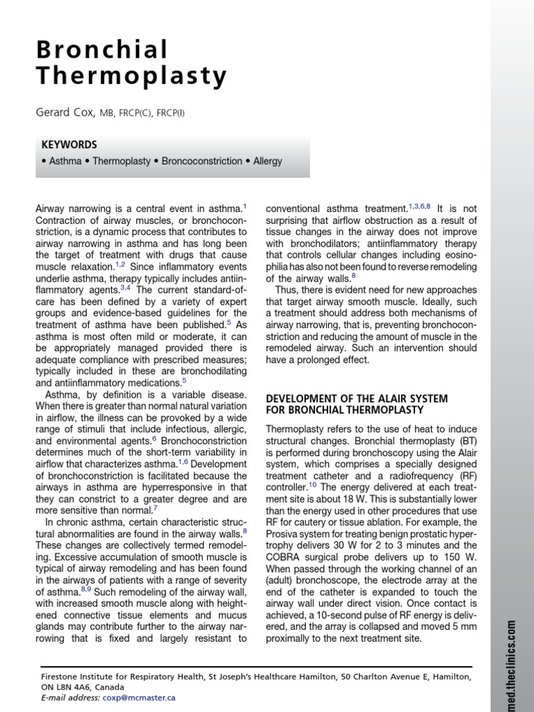 Bronchial Thermoplasty: Gerard Cox | PDF | Asthma | Respiratory Tract