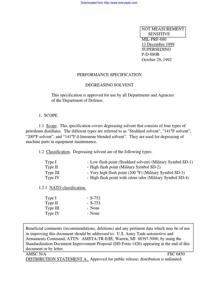 Mil PRF 680 PDF Specification (Technical Standard) Chemical