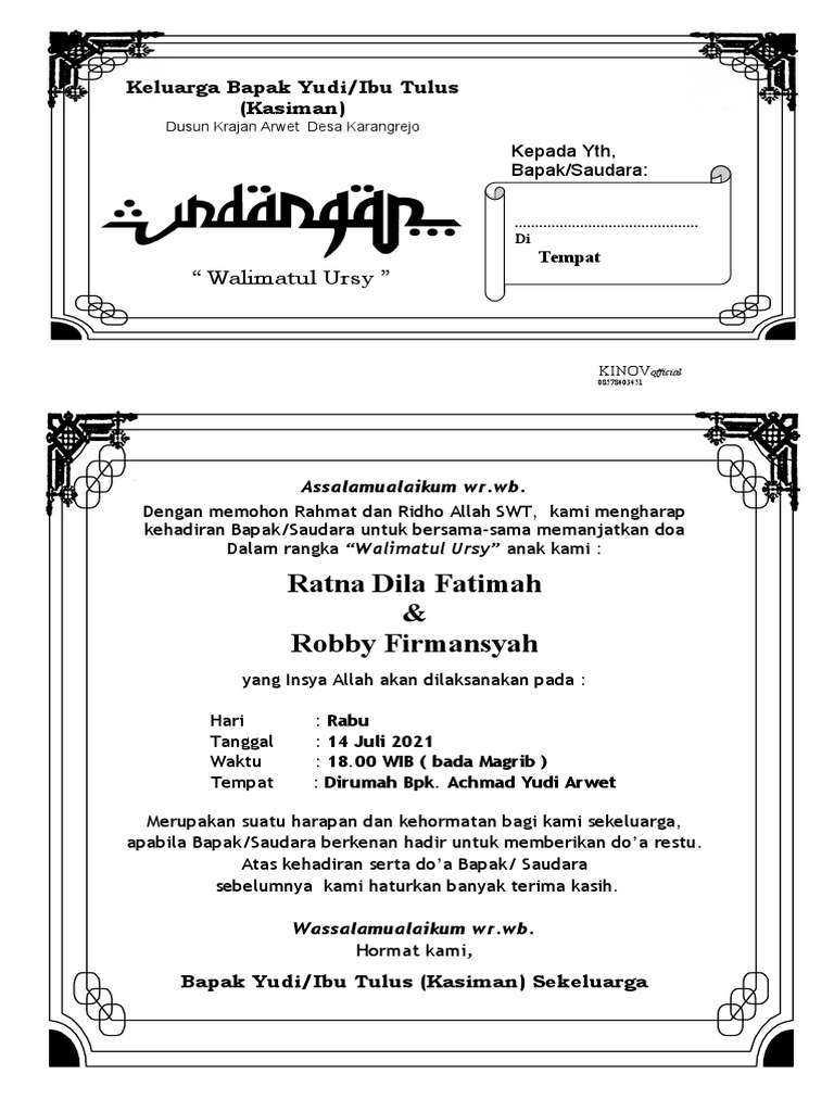 Undangan Kenduren Walimah | PDF