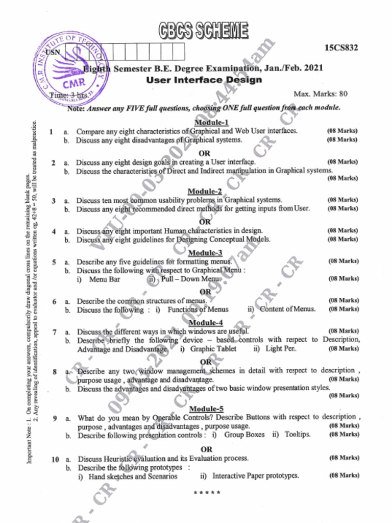 VTU Question Paper of 15CS832 User Interface Design Jan2021 PDF