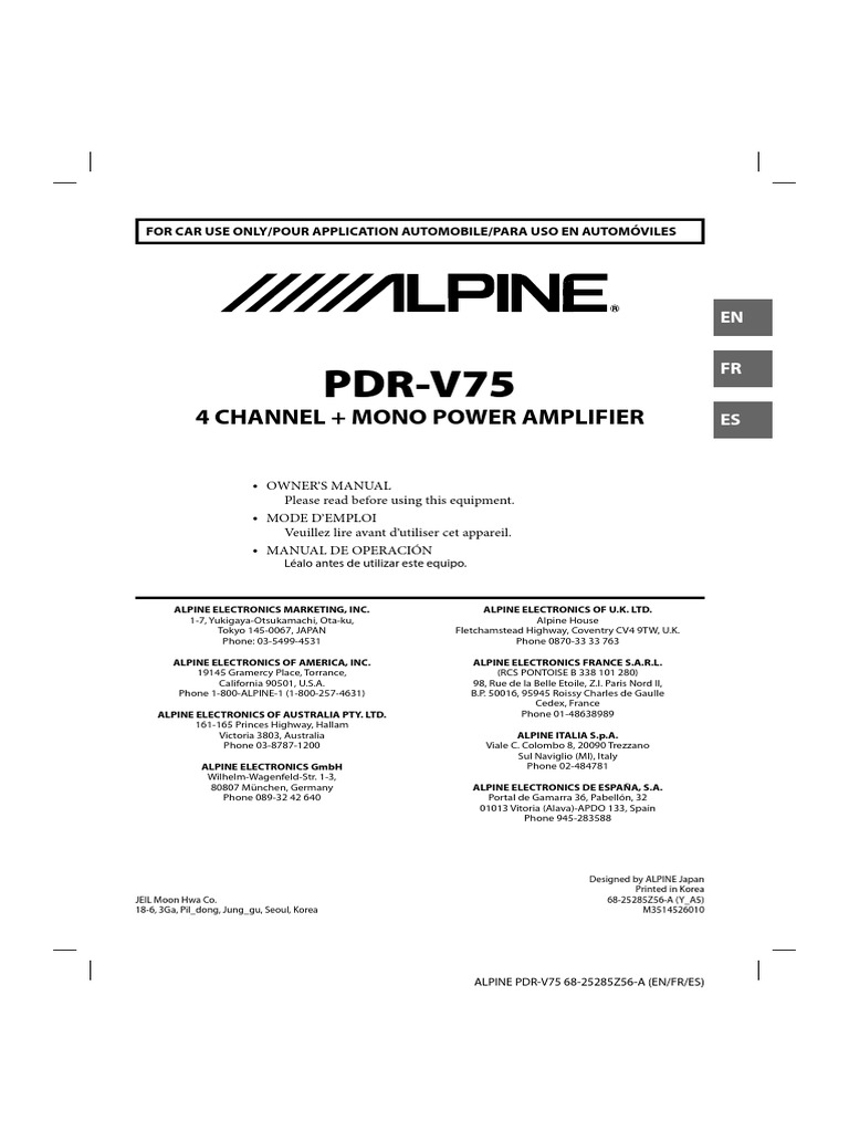 Alpine PDRV75 Amp PDF Equalization (Audio) Loudspeaker
