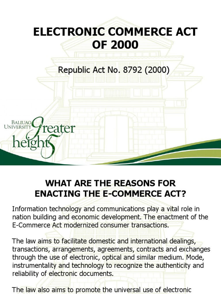 Electronic Commerce Act OF 2000 PDF E Commerce Information