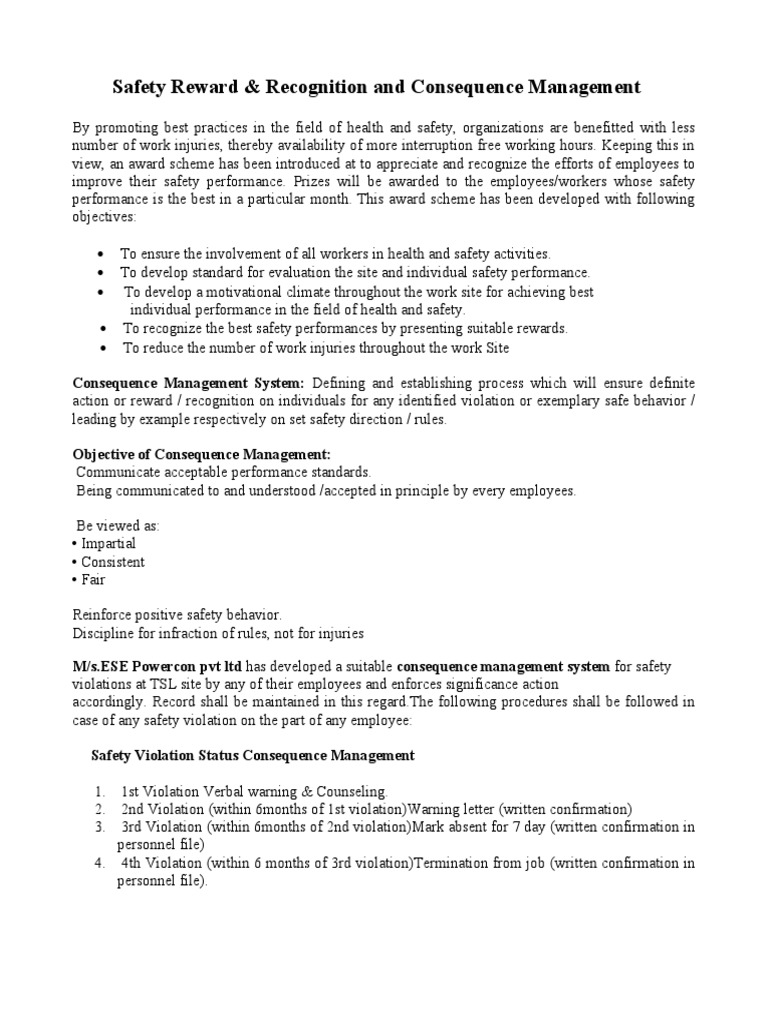Safety Reward and Consequence Management | PDF