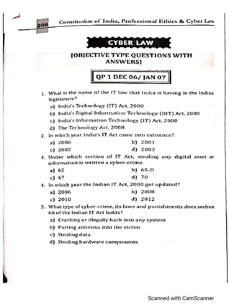 Cyber Law Question &answers PDF