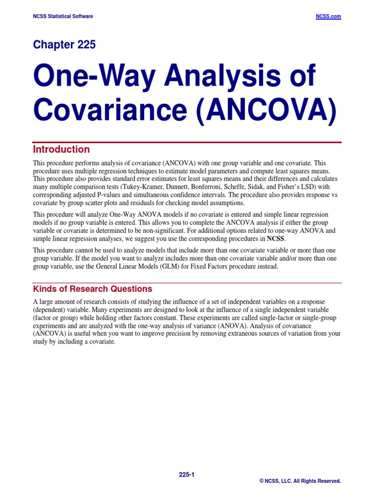 One-Way Analysis of Covariance-ANCOVA | PDF | Analysis Of Covariance ...