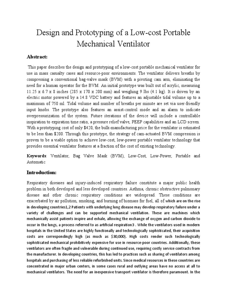 Design and Prototyping of A Low Cost Ventilator Report | PDF ...