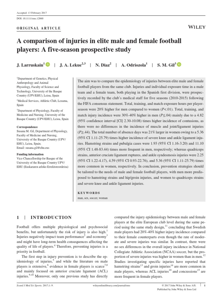 A Comparison of Injuries in Elite Male and Female Football | PDF ...