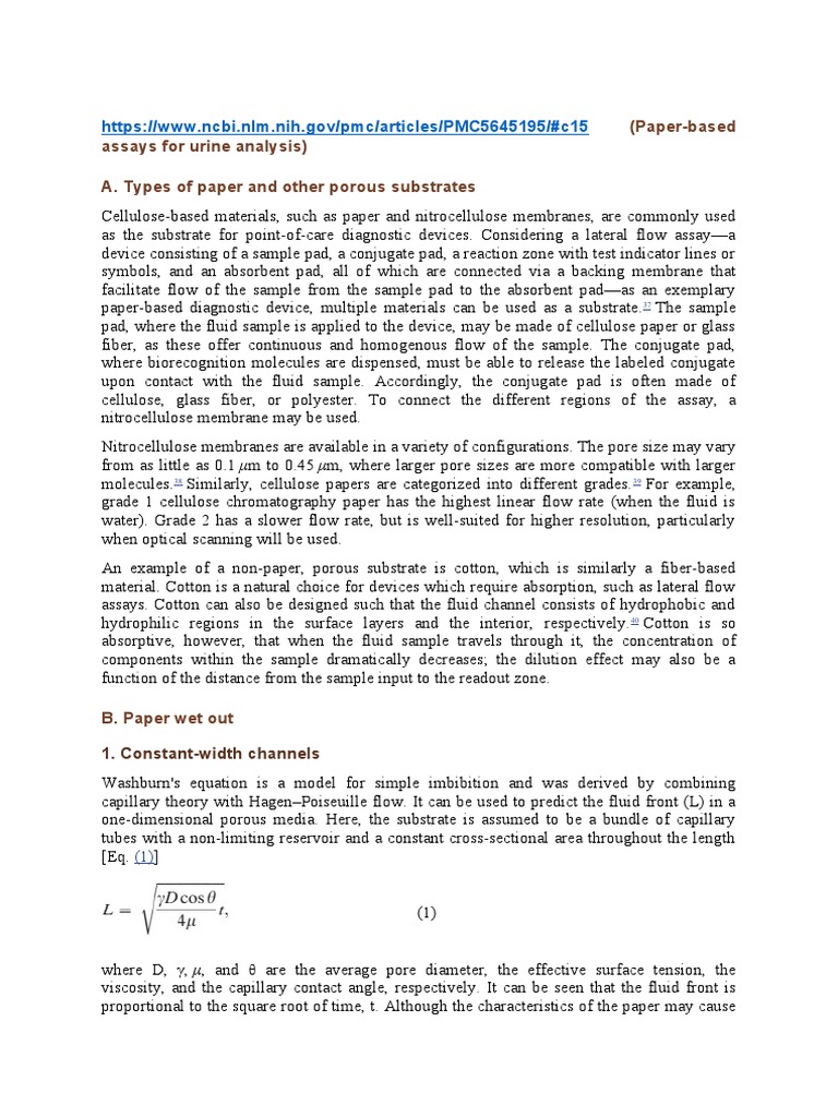 (PaperBased Assays For Urine Analysis) A. Types of Paper and Other
