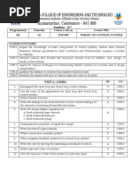 Programme(s) Semester Course Code (S) Course Title BE 03 17MT305 Theory of Control Systems Course Outcomes