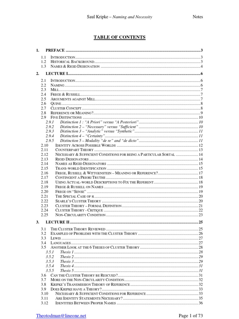 Saul Kripke Naming And Necessity Summary