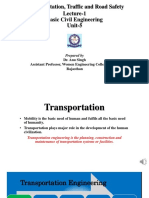 Transportation, Traffic and Road Safety Lecture-1 Basic Civil Engineering Unit-5