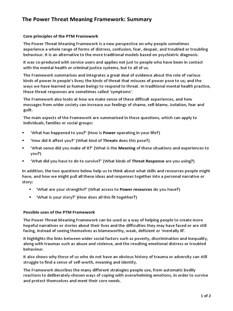 The Power Threat Meaning Framework: Summary | PDF | Psychological ...